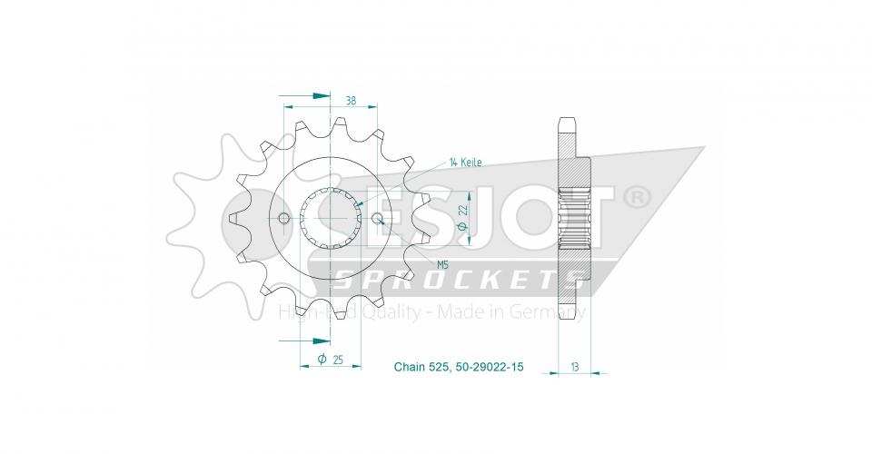Pignon de sortie de boite Esjot pour Moto Ducati 1200 Monster 2014 à 2020 15 dents pas 525 Neuf