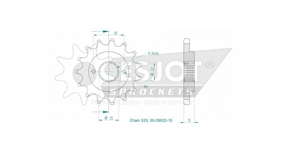 Pignon de sortie de boite Esjot pour Moto Ducati 1200 Monster 2014 à 2020 15 dents pas 525 Neuf