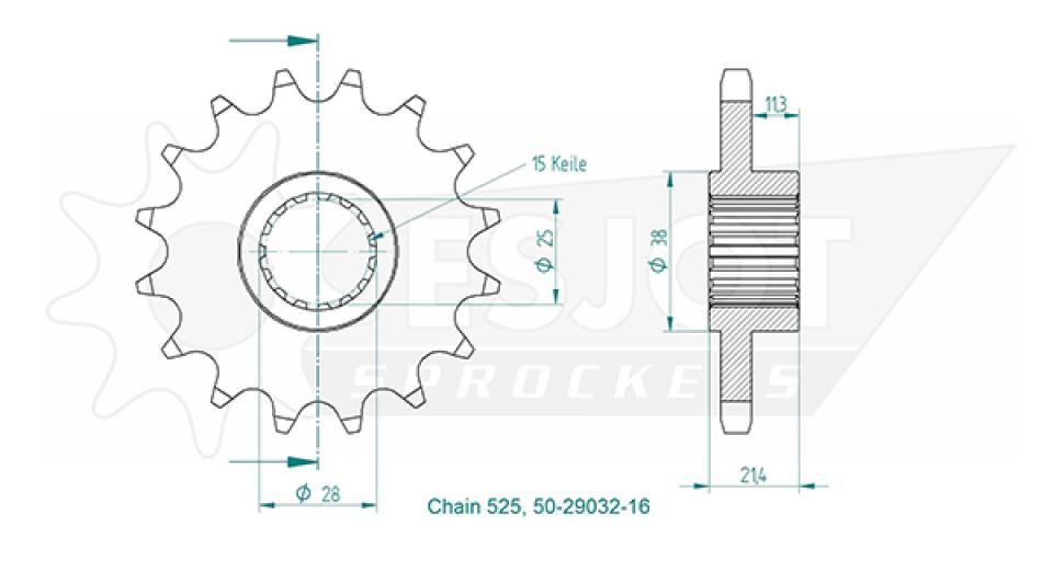 Pignon de sortie de boite Esjot pour Moto Aprilia 750 Sl Shiver 2007 à 2017 16 dents pas 525 Neuf