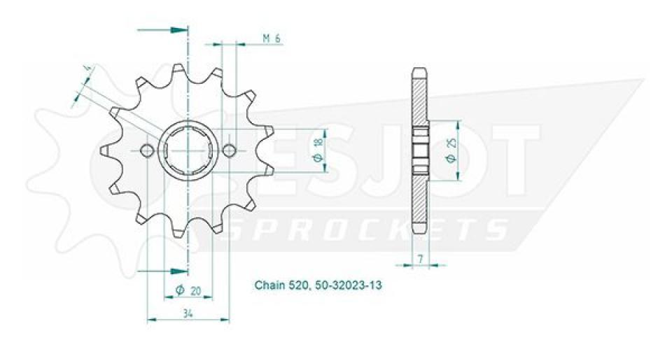 Pignon de sortie de boite Esjot pour Moto Honda 125 Ca Rebel 1995 à 2002 13 dents pas 520 Neuf