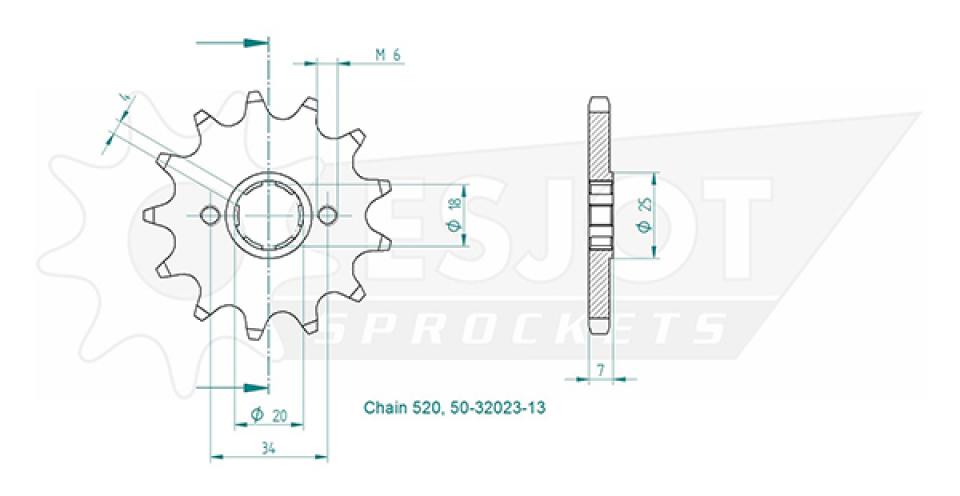 Pignon de sortie de boite Esjot pour Moto Honda 125 Ca Rebel 1995 à 2002 13 dents pas 520 Neuf