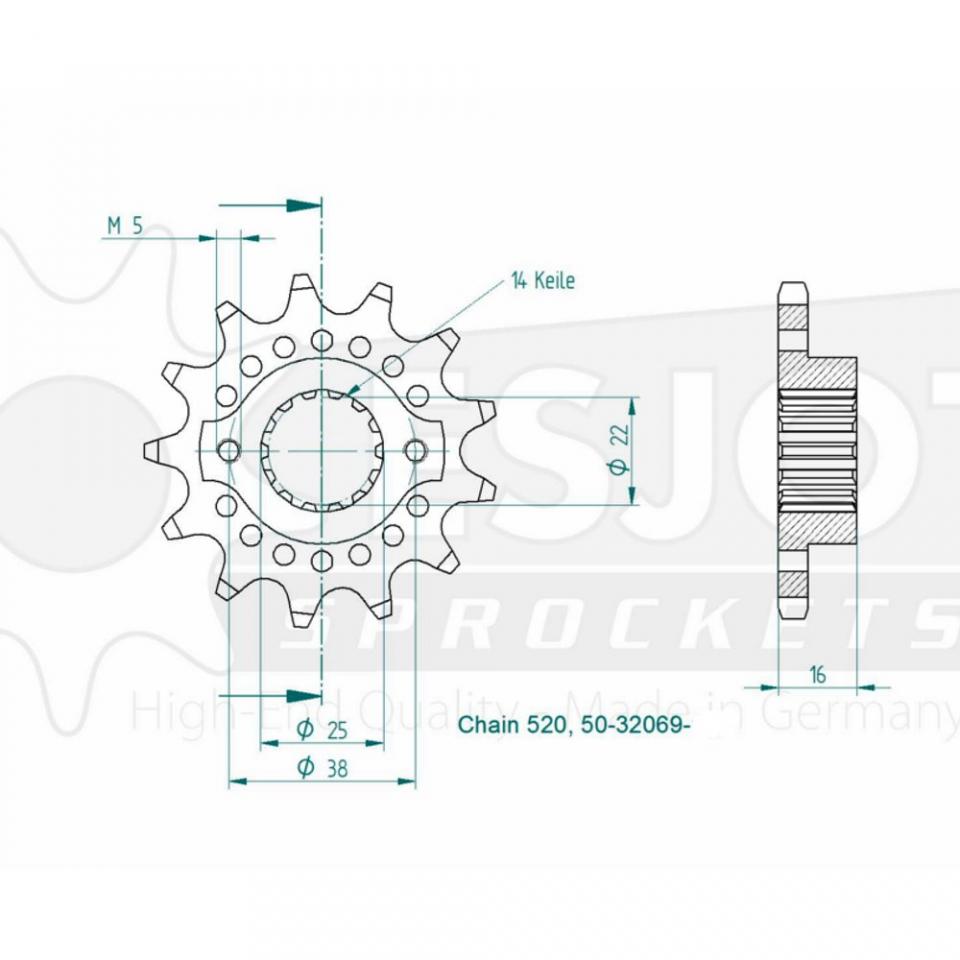 Pignon sortie boite Esjot pour moto Ducati 400 Scrambler 2016 à 2020 13 dts P420