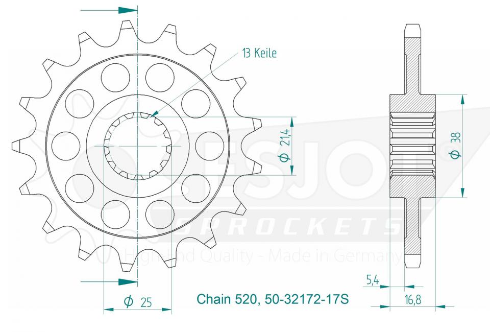 Pignon de sortie de boite Esjot pour Moto Honda 750 NC X 2014 à 2020 17 dents pas 520 Neuf