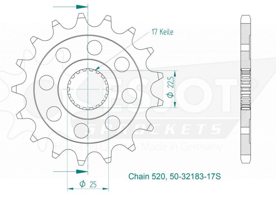 Pignon de sortie de boite Esjot pour Moto Triumph 900 Street Twin 2016 à 2020 17 dents pas 520 Neuf