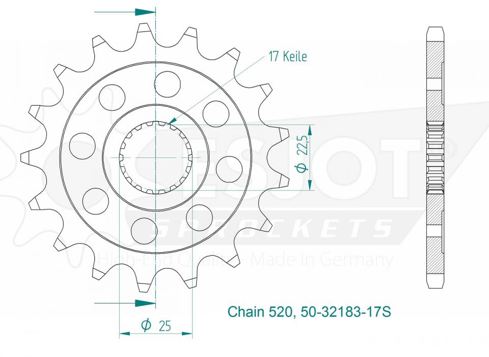 Pignon de sortie de boite Esjot pour Moto Triumph 900 Street Twin 2016 à 2020 17 dents pas 520 Neuf