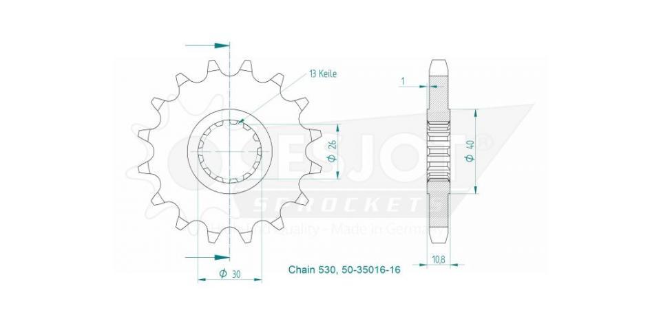 Pignon de sortie de boite Esjot pour Auto Yamaha XJR 16 dents pas 530 Neuf