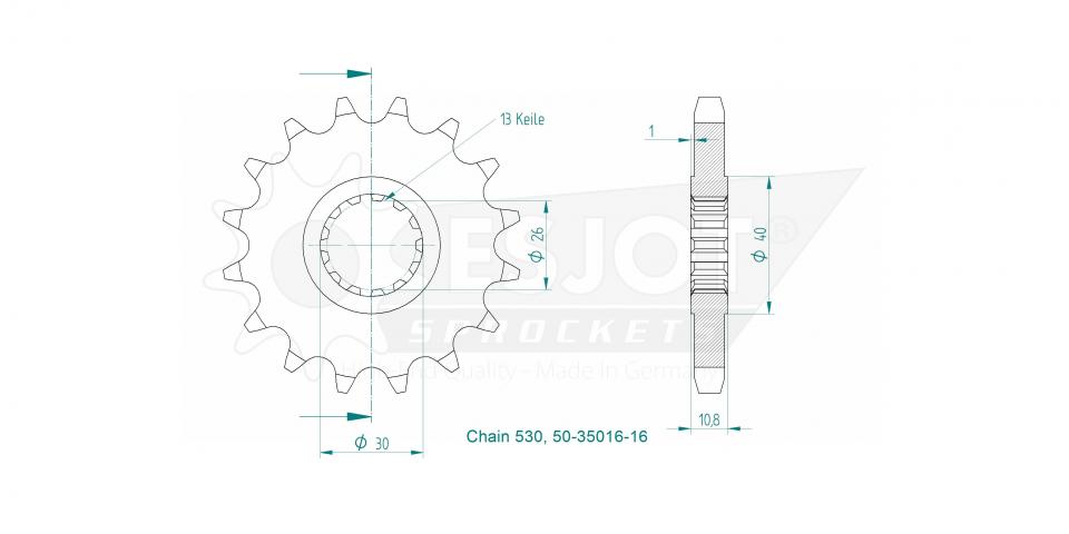 Pignon de sortie de boite Esjot pour Moto Yamaha 1200 FJ 1986 à 1990 16 dents pas 530 Neuf