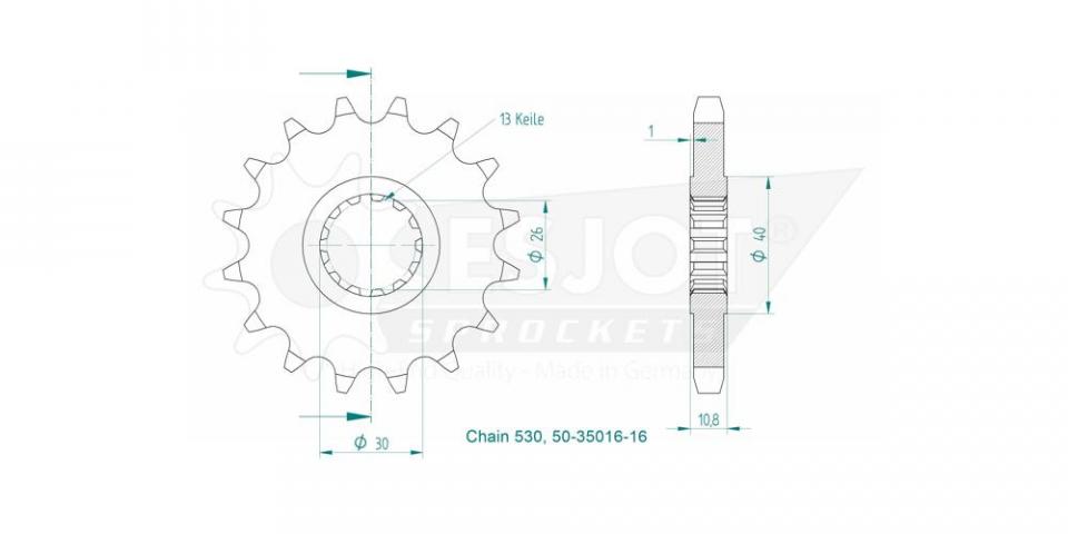 Pignon de sortie de boite Esjot pour Moto Yamaha 1000 FZS Fazer 2001 à 2005 16 dents pas 530 Neuf