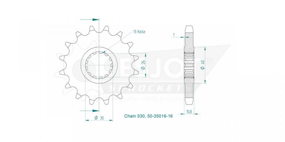 Pignon de sortie de boite Esjot pour Moto Yamaha 1000 FZS Fazer 2001 à 2005 16 dents pas 530 Neuf