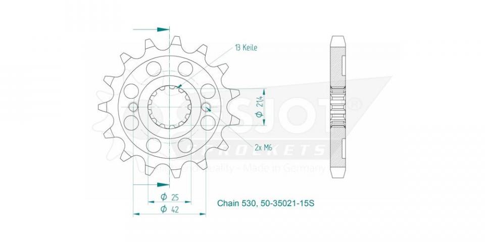 Pignon de sortie de boite Esjot pour Moto Suzuki 1000 Sv S 2003 à 2007 16 dents pas 530 Neuf