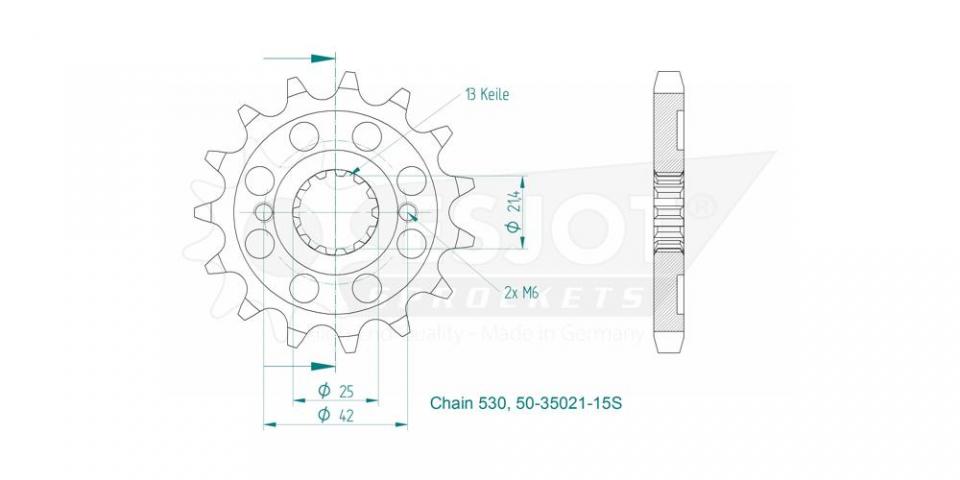 Pignon de sortie de boite Esjot pour Moto Suzuki 1000 Sv S 2003 à 2007 16 dents pas 530 Neuf
