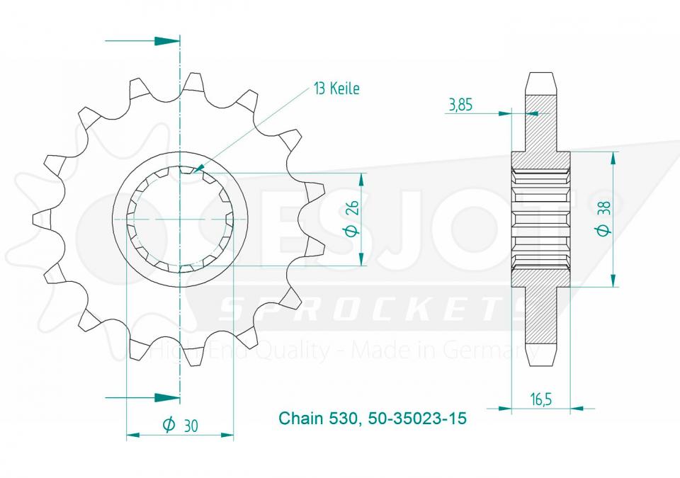 Pignon de sortie de boite Esjot pour Moto Honda 900 Cbr Rr Fireblade 1992 à 1995 16 dents pas 530 Neuf