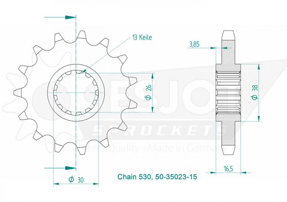 Pignon de sortie de boite Esjot pour Moto Honda 900 Cbr Rr Fireblade 1992 à 1995 16 dents pas 530 Neuf