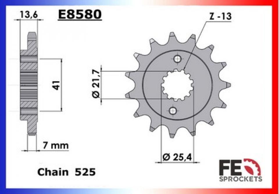 Pignon de sortie de boite France Equipement pour Moto Honda 700 Xl V Transalp 2008 à 2013 15 dents Pas 525 Neuf