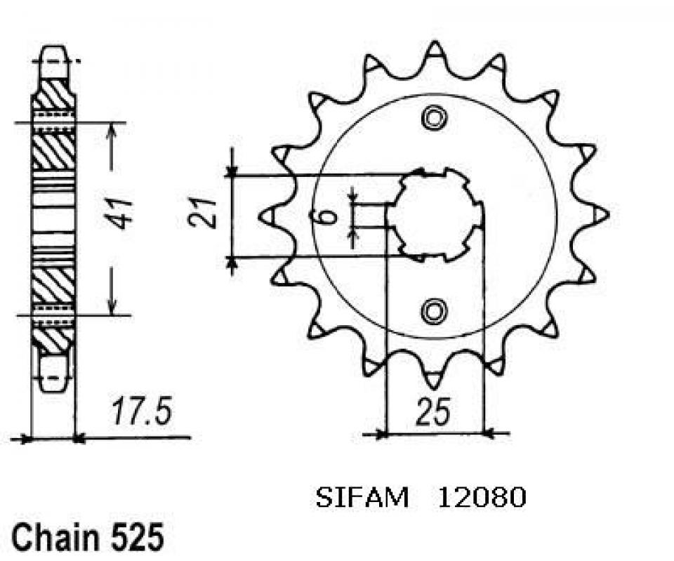 Pignon de sortie de boite Sifam pour Moto Honda 500 Gb Club Man 1991 à 1993 Neuf