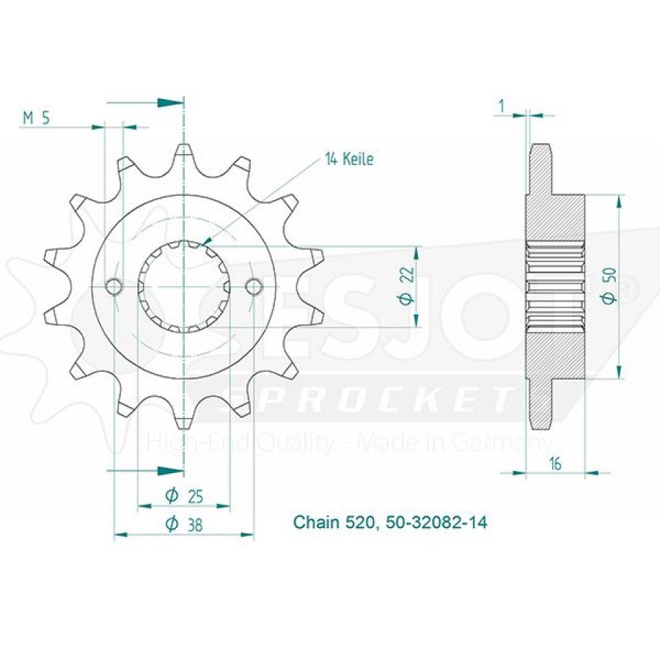 Pignon de sortie de boite Esjot pour Moto Ducati 748 R Superbike 2000 à 2002 14 dents pas 520 Neuf