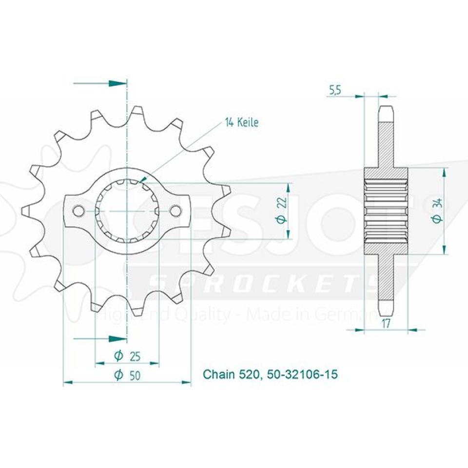 Pignon de sortie de boite Esjot pour Moto Ducati 900 Monster Ie 2002 à 2003 15 dents pas 520 Neuf