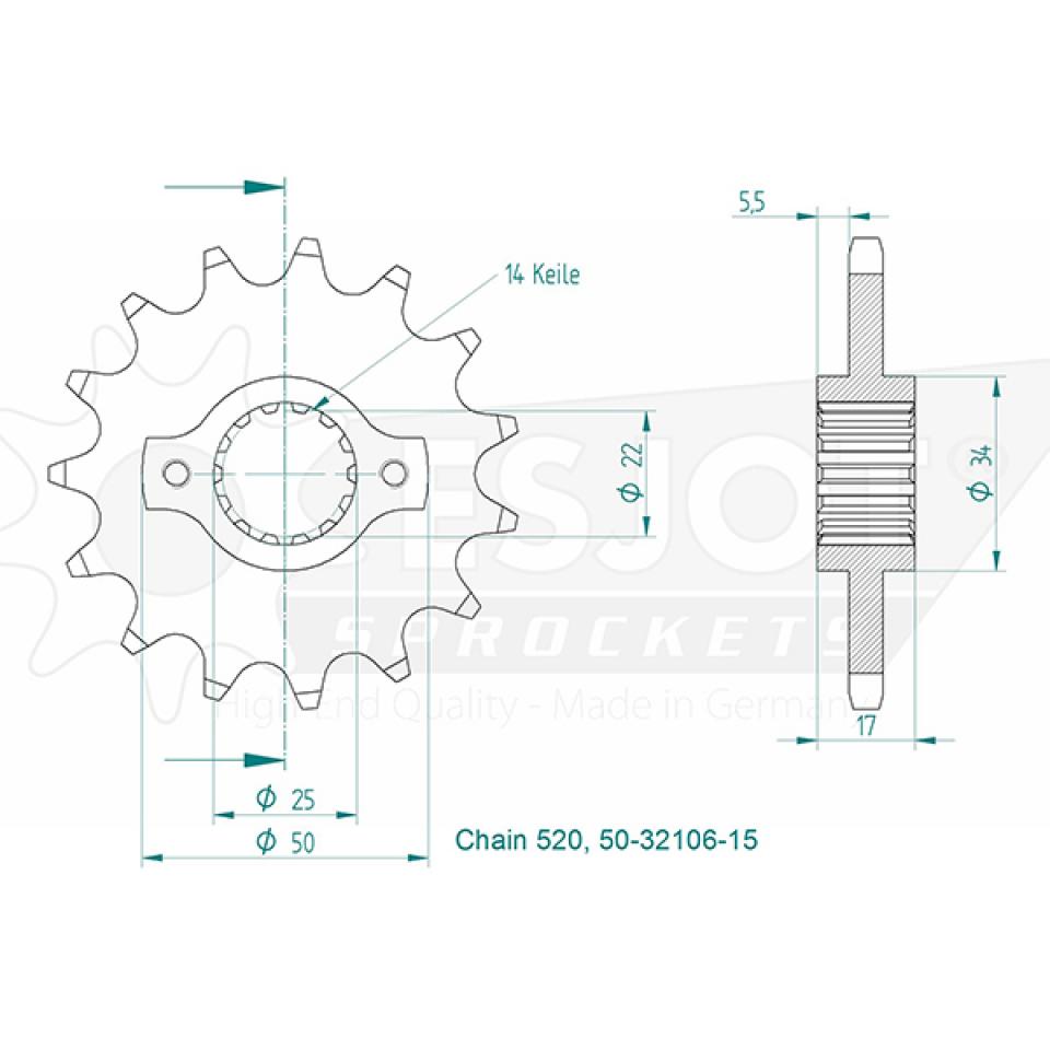 Pignon de sortie de boite Esjot pour Moto Ducati 900 Monster 1994 à 1999 15 dents pas 520 Neuf
