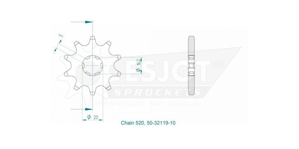 Pignon de sortie de boite Esjot pour Moto Gas gas 125 TXT PRO 2001 10 dents pas 520 Neuf