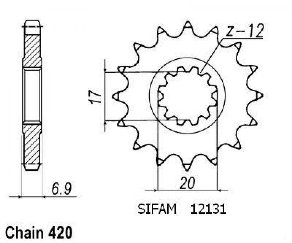 Pignon de sortie de boite Sifam pour Auto HM 50 Cre Six Paioli 1999 à 2002 13 dents pas 420 Neuf