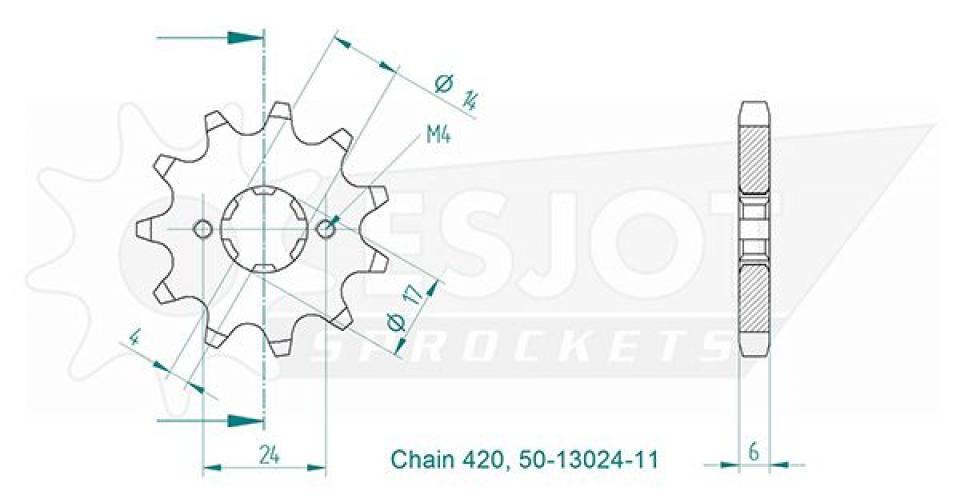 Pignon de sortie de boite Esjot pour Moto Derbi 50 Senda Sm 2006 à 2011 11 dents pas 420 Neuf