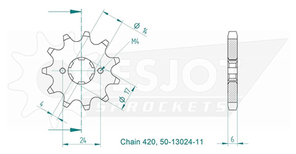 Pignon de sortie de boite Esjot pour Moto Gilera 50 RCR 2006 à 2018 11 dents pas 420 Neuf