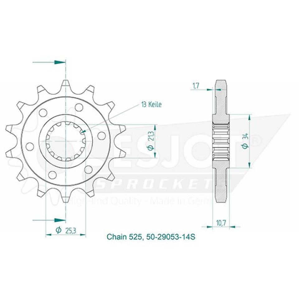 Pignon de sortie de boite Esjot pour Moto Benelli 300 BN 302 2015 à 2016 14 dents pas 525 Neuf