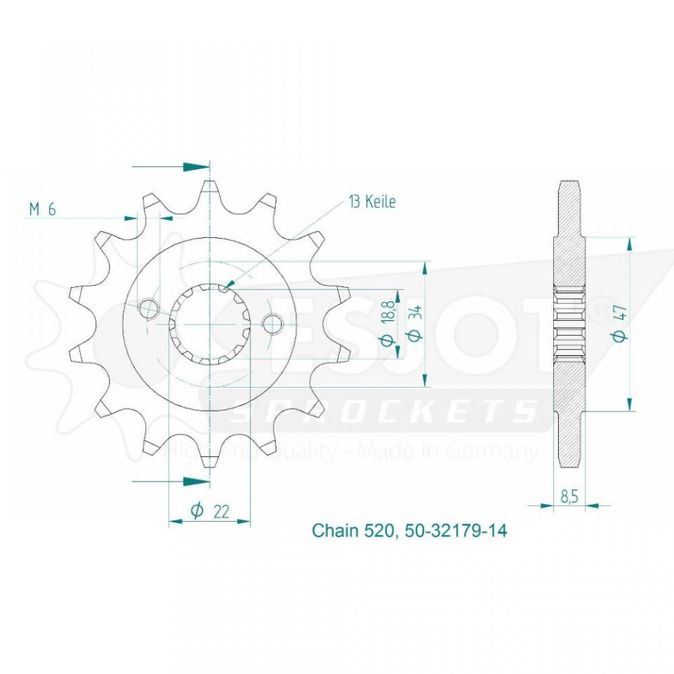 Pignon de sortie de boite Esjot pour Moto Triumph 400 Speed Après 2025 15 dents Pas 520 Neuf