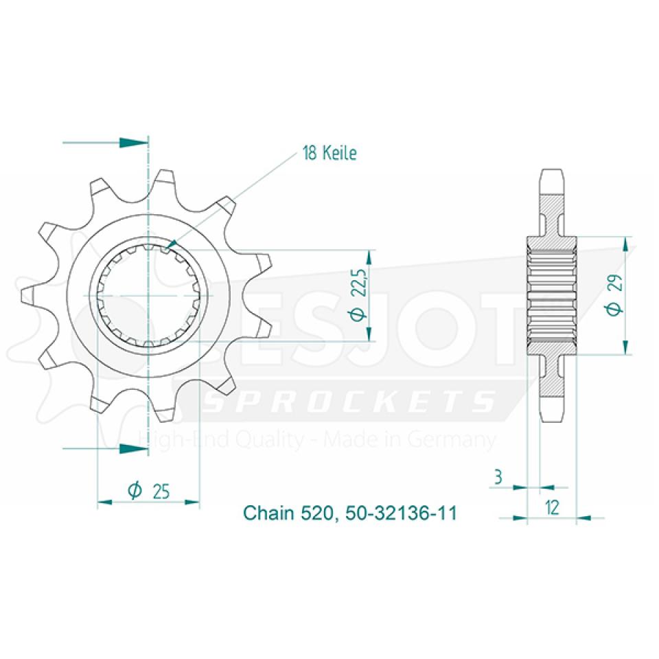 Pignon de sortie de boite Esjot pour Quad Polaris 330 Trail blazer 2008 à 2012 11 dents pas 520 Neuf