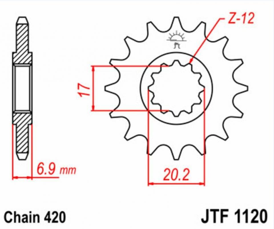 Pignon de sortie de boite JT Racing pour Moto Aprilia 50 RS 1999 à 2005 JTF1120.12 / 12 dents pas 420 Neuf