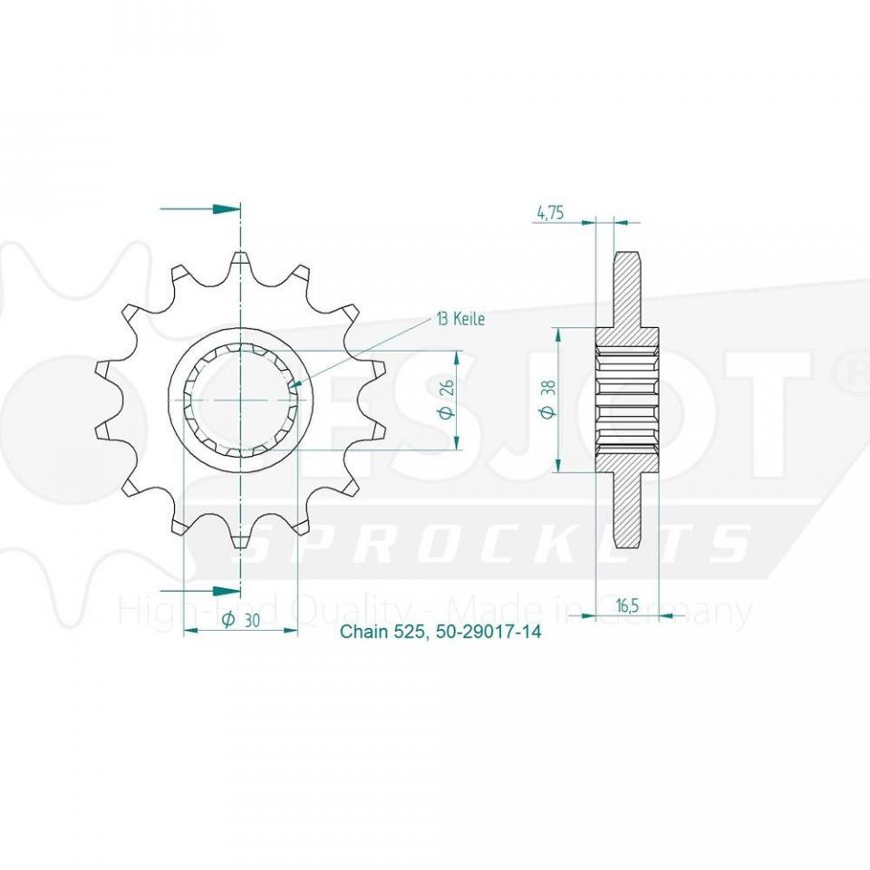 Pignon de sortie de boite Esjot pour Moto Honda 600 Cbr Fs Sport 2001 à 2002 16 dents pas 525 Neuf