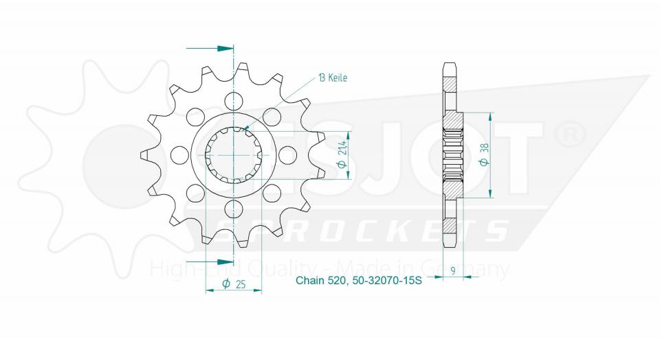 Pignon de sortie de boite Esjot pour Auto 15 dents pas 520 Neuf