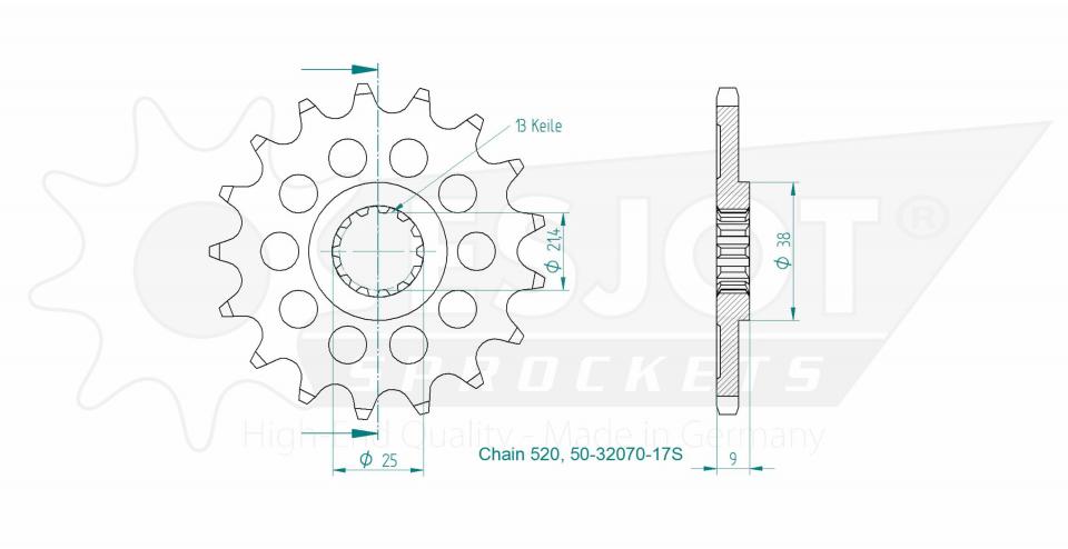 Pignon de sortie de boite Esjot pour Auto 17 dents pas 520 Neuf