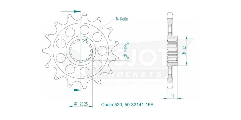 Pignon sortie de boite 15 dent 520 pour moto SWM 500 SM R 2018-2022 50-32141-15S