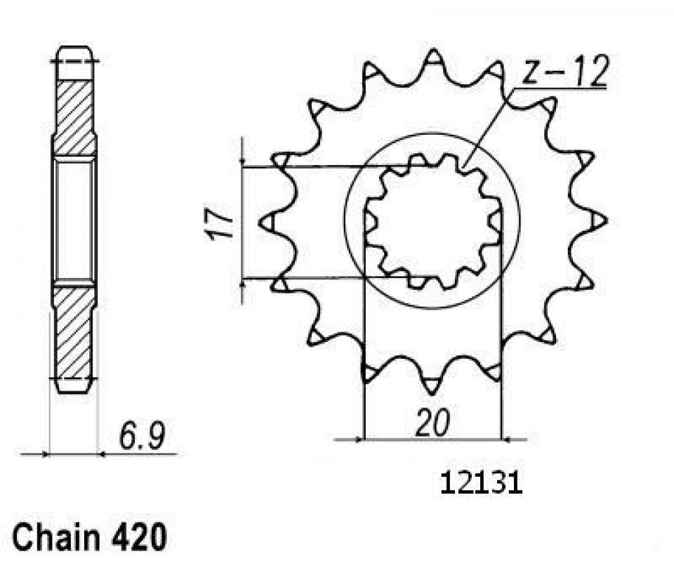 Pignon de sortie de boite Sifam pour Moto Generic 50 Trigger X 2006 à 2012 12 dents Neuf