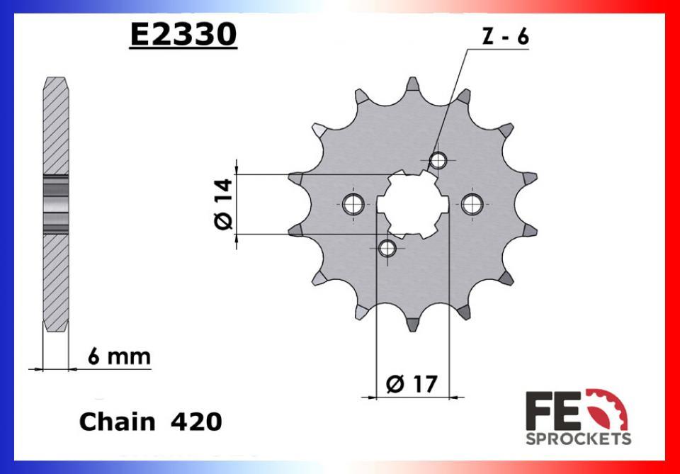 Pignon de sortie de boite France Equipement pour Moto Derbi 50 Senda R X-Treme 2000 à 2005 16 dents pas 420 Neuf