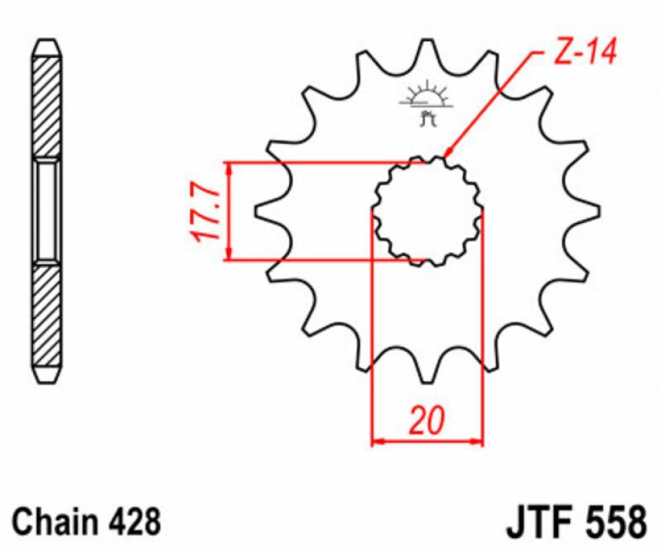 Pignon de sortie de boite JT Sprockets pour Moto Yamaha 250 Xvs Drag Star 2000 à 2004 16 dents Pas 428 / JTF558.16 Neuf