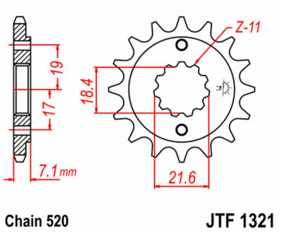 Pignon sortie boite JT Sprockets moto Honda 250 NX 14 dts Pas 520 JTF1321.14