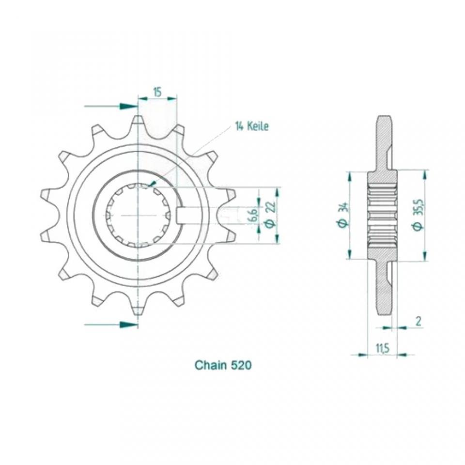 Pignon sortie boite FE pour moto Sherco 300 SEF 4T 2014 à 2016 14 dts P520 Neuf