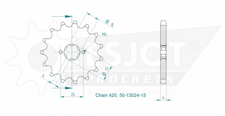 Pignon de sortie de boite Esjot pour Moto Derbi 50 Senda R Drd X-Treme 2011 à 2020 Neuf