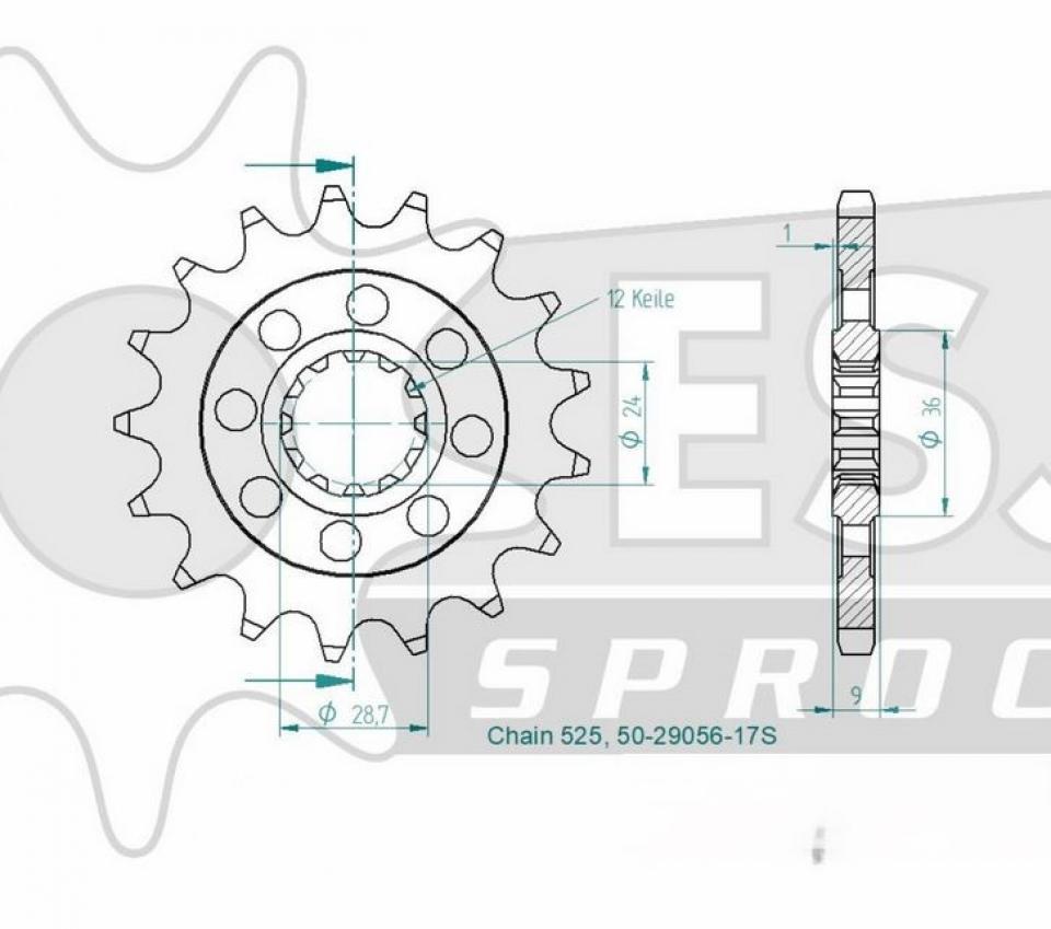 Pignon de sortie de boite Esjot pour Auto 17 dents pas 525 Neuf