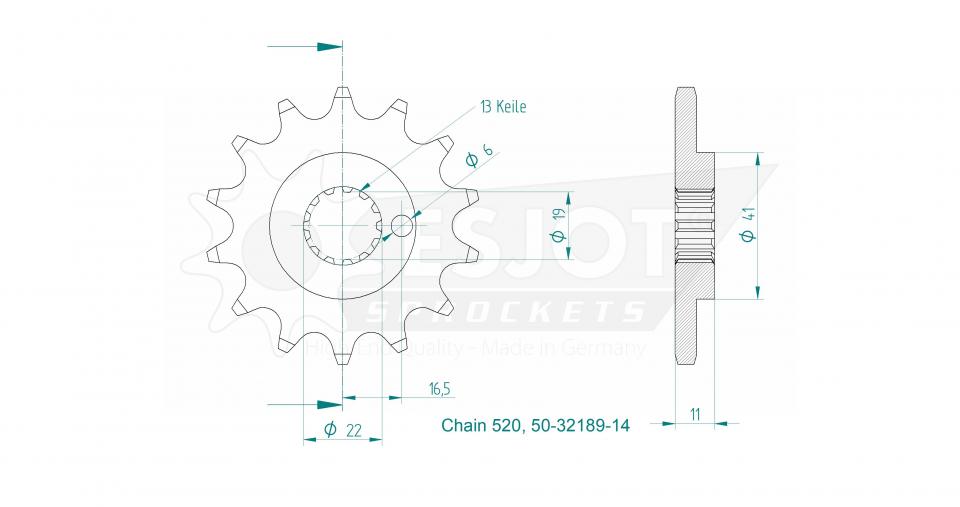 Pignon de sortie de boite Esjot pour Moto Mondial 300 HPS I ABS 2018 à 2021 Neuf