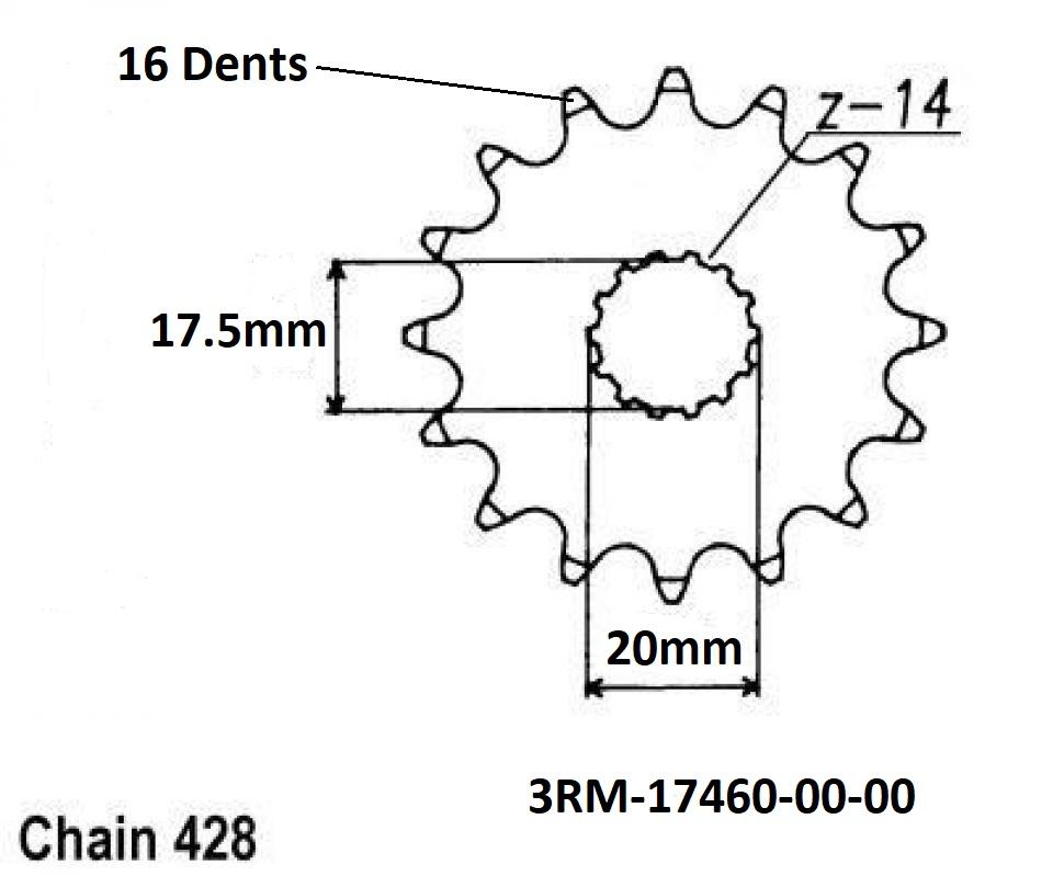 Pignon de sortie de boite pour moto Sachs 125 Xtc 2000 à 2002 16 dts pas 428