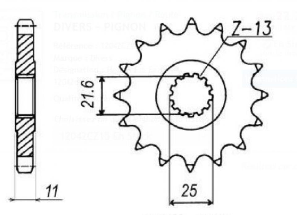 Pignon sortie boite 15dts 530 Afam pour moto Yamaha 600 FZ6 Après 2004 21602-15