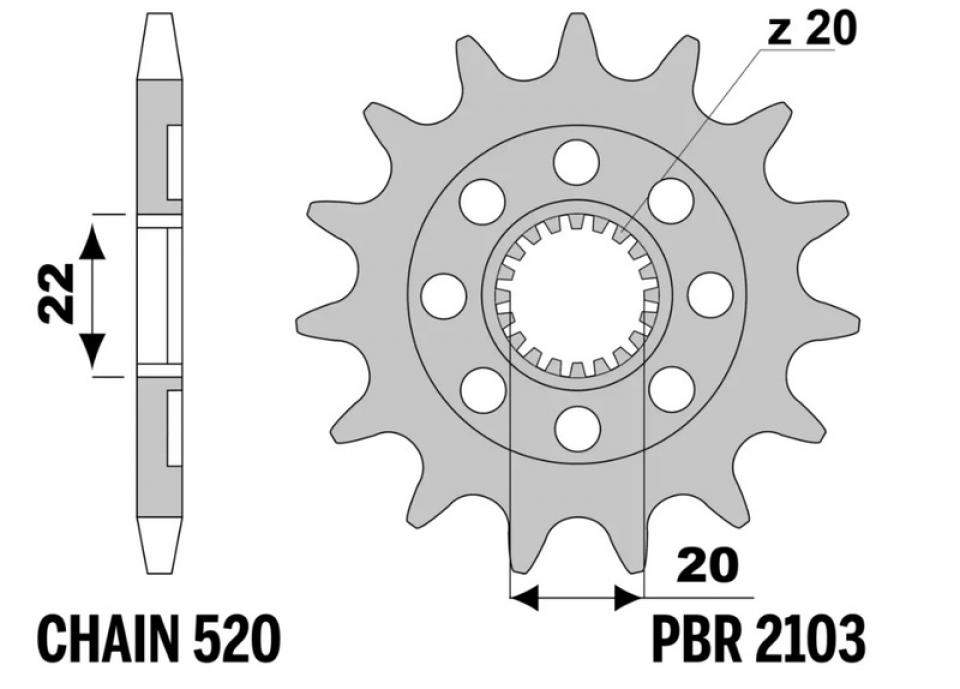 Pignon sortie boite PBR pour moto Gas gas 250 Ec 2010-11 2103 13 18NC 13dts 520