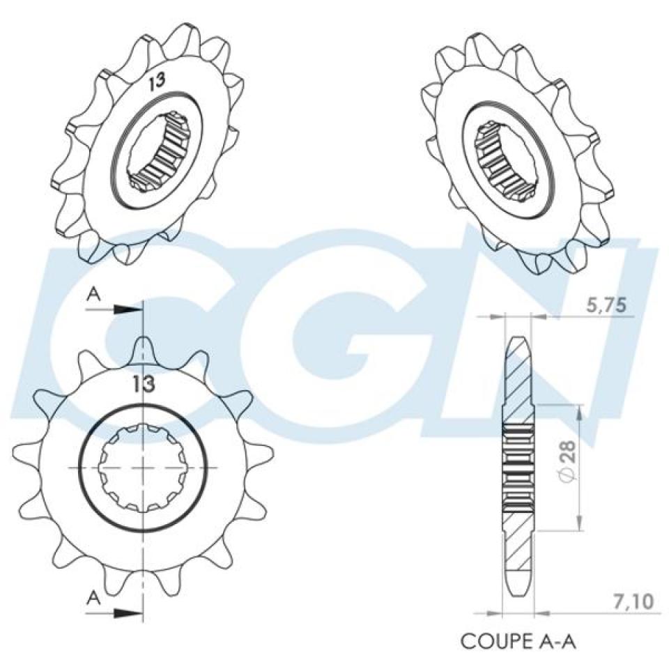 Pignon de sortie de boite Teknix pour Moto Beta 50 RR motard 2013 à 2018 13 dents pas 420 / 941119-13 Neuf