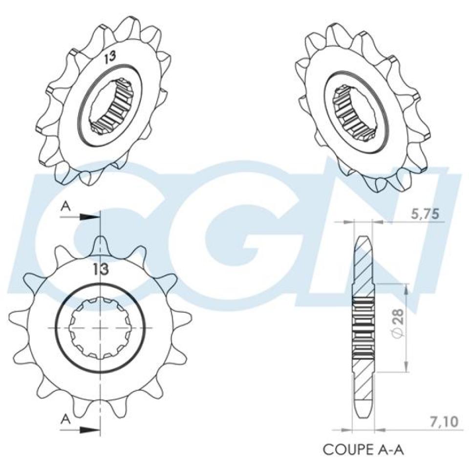 Pignon de sortie de boite Teknix pour Moto Peugeot 50 XP6 1997 à 2003 13 dents pas 420 / 941119-13 Neuf