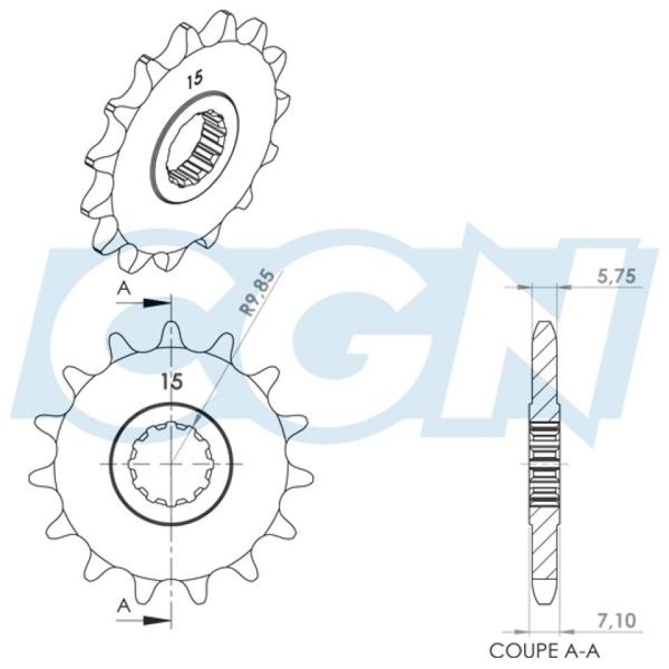 Pignon de sortie de boite Teknix pour Mobylette Yamaha 50 DT Supermotard 2003 à 2011 15 dents pas 420 Neuf