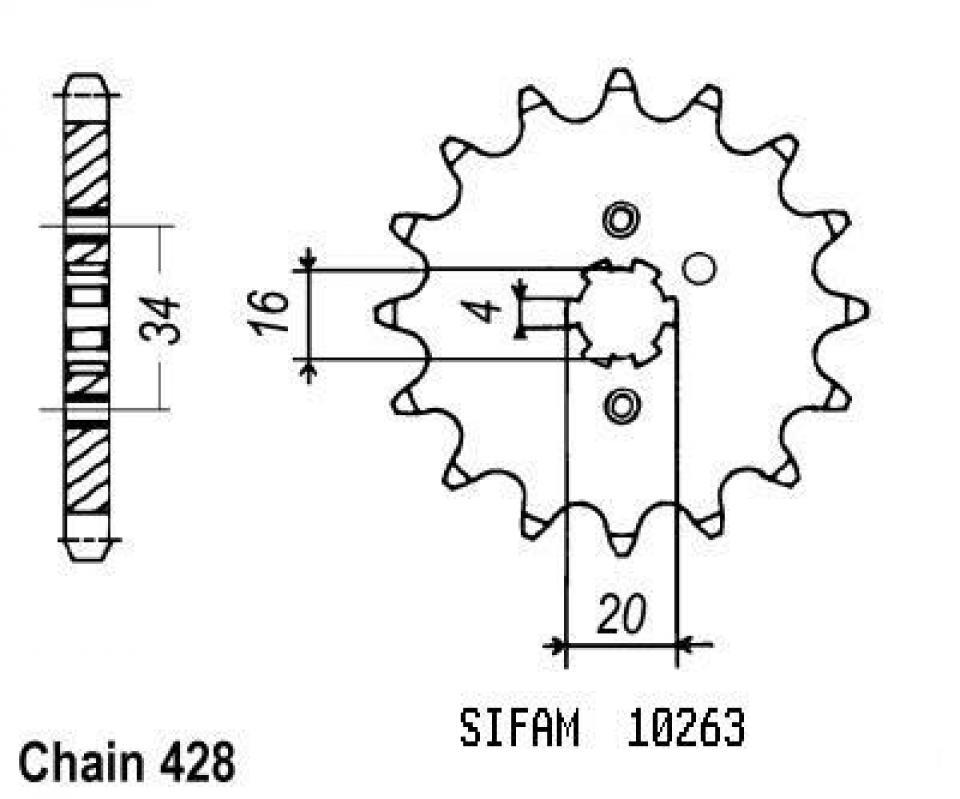 Pignon de sortie de boite Sifam pour Moto Yamaha 125 Rd Lc2 Ypvs 1985 à 1988 Neuf