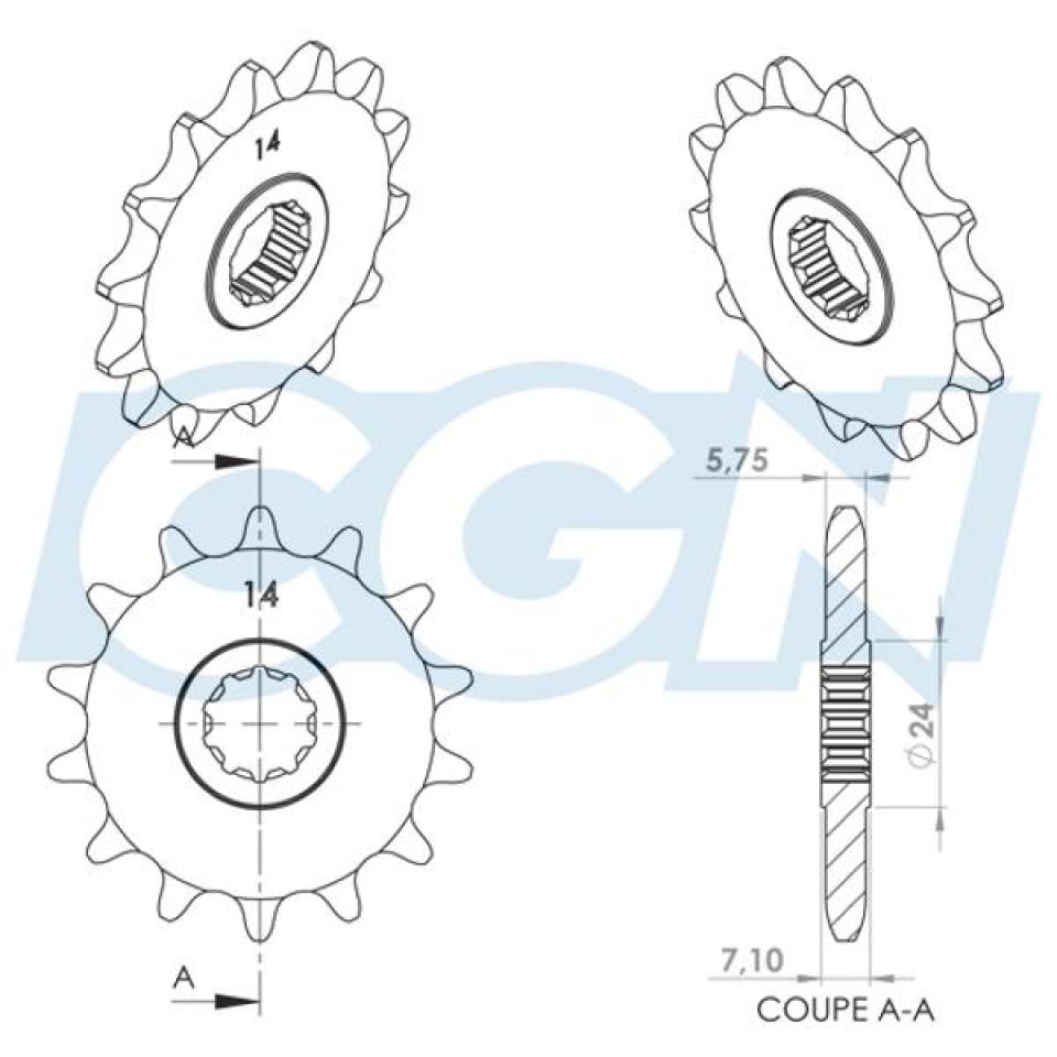 Pignon de sortie de boite Teknix pour Moto Peugeot 50 XP6 1997 à 2003 14 dents Neuf